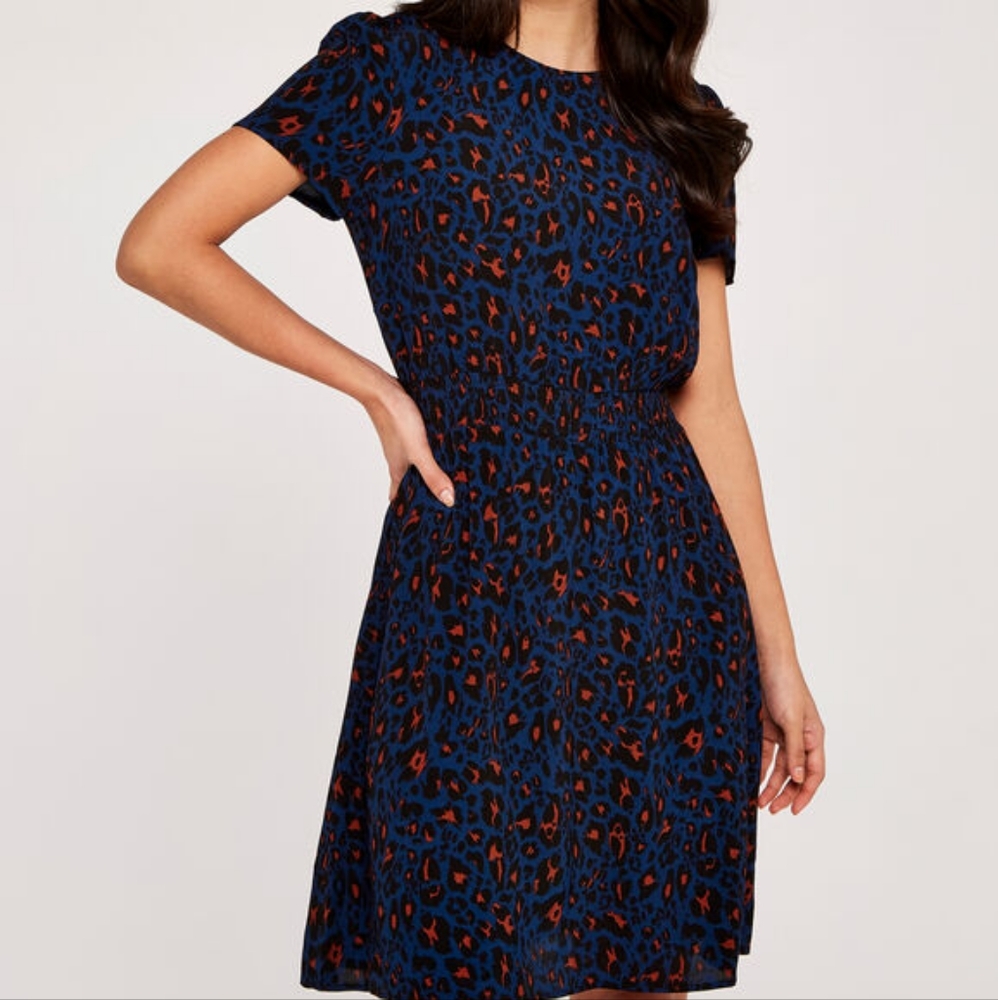 APRICOT Blue and Orange Leopard Print Dress